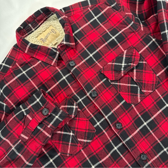 VTG Sears Roebuck & Co Shacket Mens XL Red Plaid Sherpa Lined Shirt Pockets - Picture 2 of 9